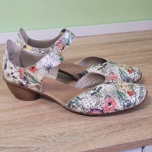 Rieker Floral Women's Leather Shoes with Ankle Strap 41 Fairycore